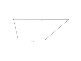 På figuren er et trapes. Høyden er 1, og de to parallelle sidene har lengder 2,7 og 1,3.